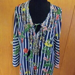 Violet Sky Embroidered Semi Sheer Tunic Top/ Bathing Suit Cover Up